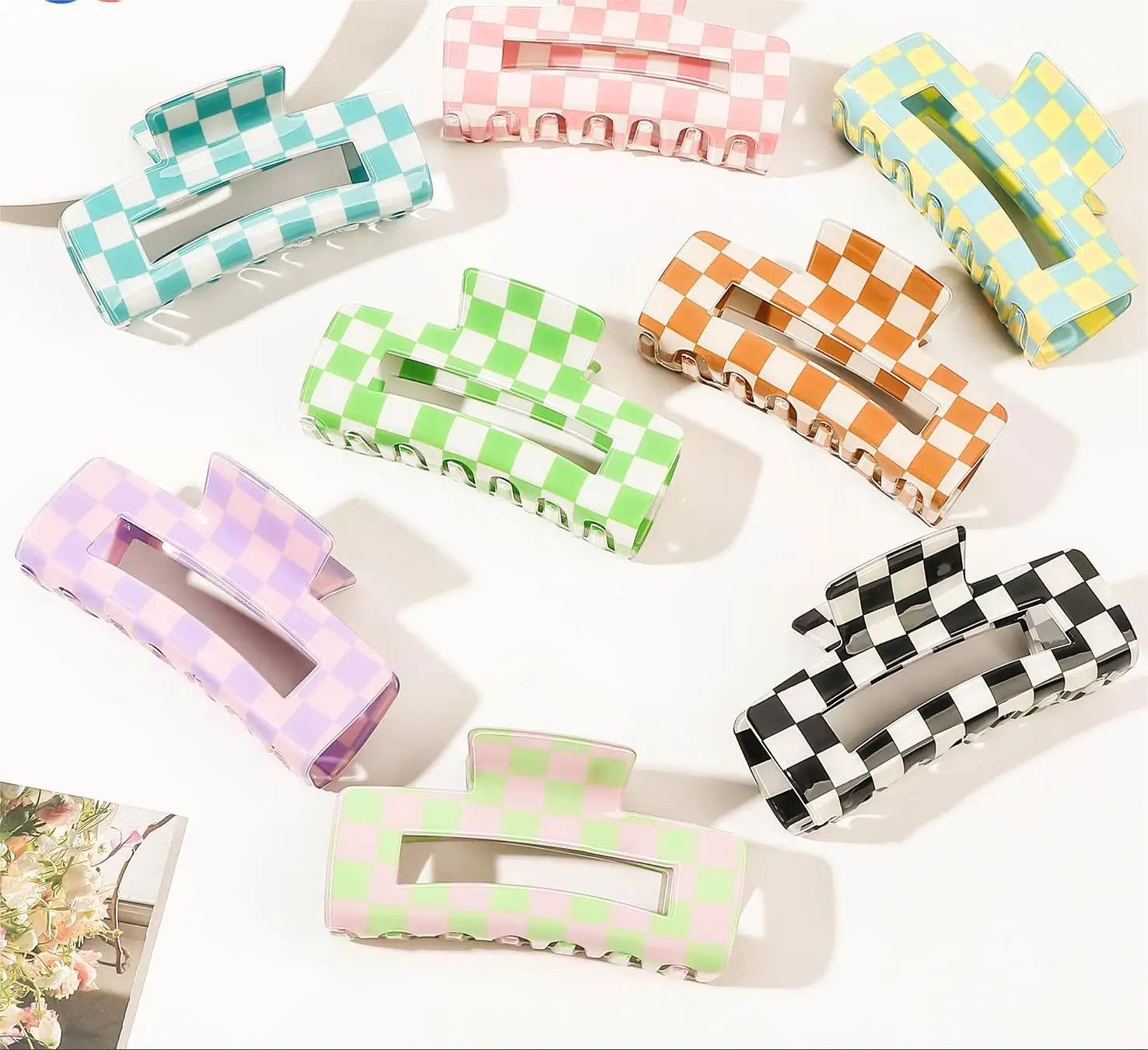 SongMay Sweet Fashion Elegant Classic 10.5cm Hair Claw Clip Durable PVC & PC Material Hair Accessory for Girls Checkered Prints
