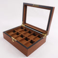Luxury Wholesale Walnut  Teak Wooden  Painting  Two Color  Design 10 Slot Watch Organizers Display Stock Container  Suede Pillow