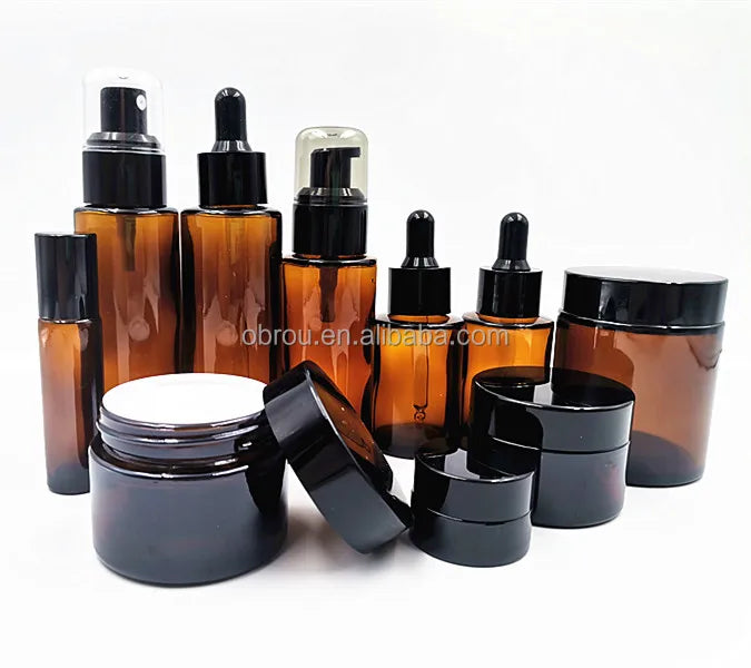 Amber Brown Essential Oil Serum Attar 20ml 30ml 50ml 60ml Glass Bottles Roller Dropper Pump Cosmetic Jar for Hair for Spraying