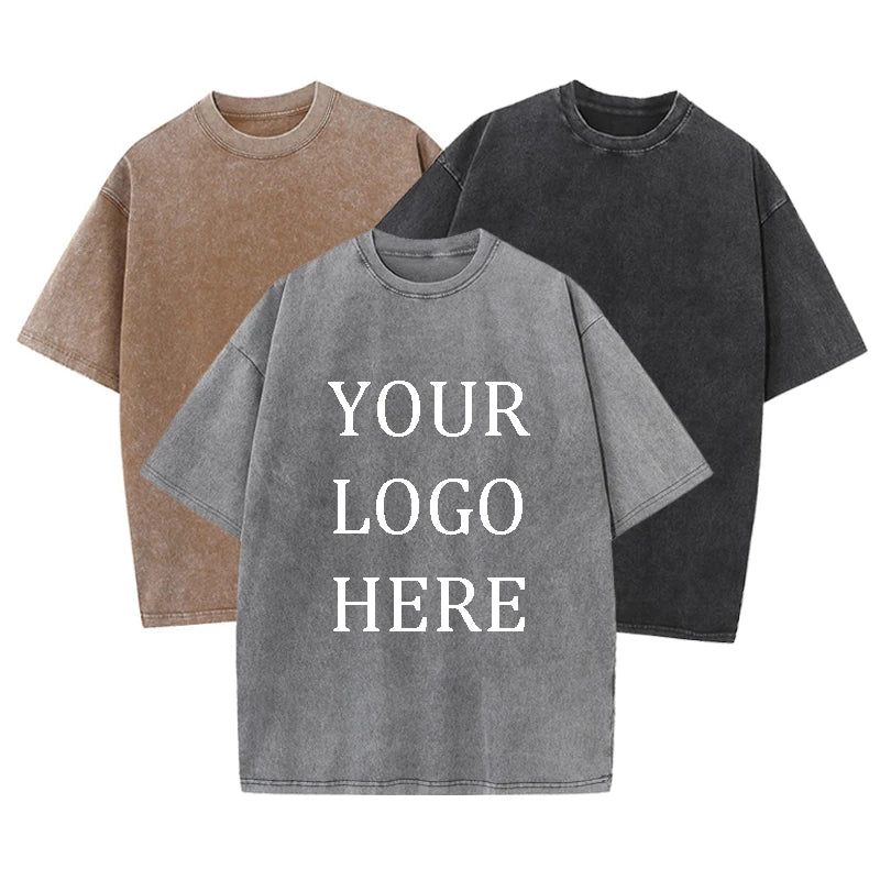 Custom Men Acid Wash T Shirt Streetwear Hip Hop 100% Cotton t Shirts With logo Customize Oversized Vintage T-shirt