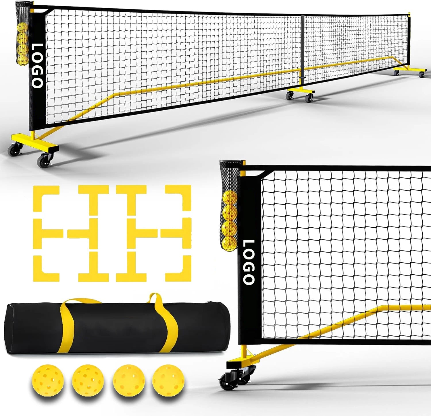 Portable Pickleball Net for Driveway - 22FT Official Regulation Size Pickleball Netswith Wheels Court Markers Carry Bag
