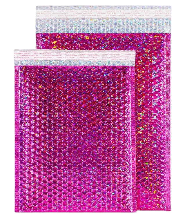 Custom Printed Glamour Postage Poly Envelope Shipping Bags Pink Holographic Bubble Mailers