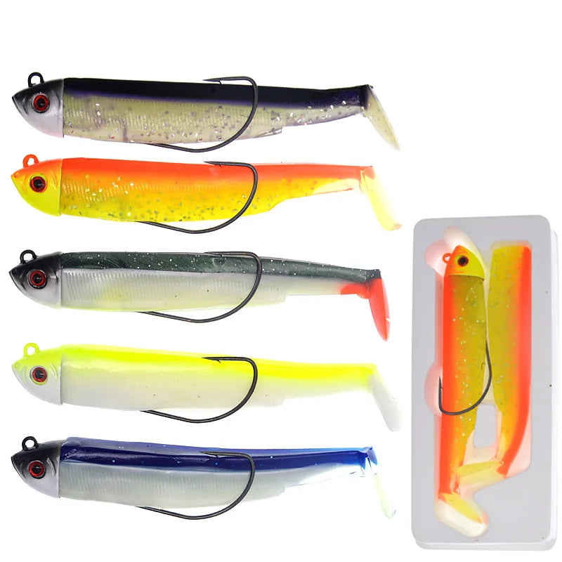 9.5cm 15g 30g Jig Head T Tail Silicone Shad Black Minnow Fish Bait Soft Plastic Fishing Lure Soft Plastics Fishing