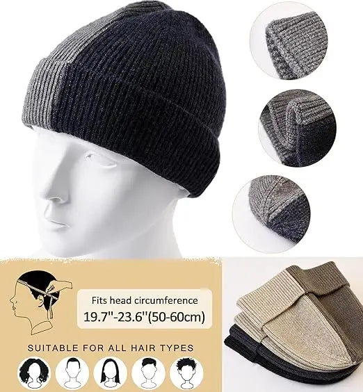 Custom logo Winter Core Yarn Beanie Hats Knit Skull Caps Warm Soft Contrast Color Knitted Hats for Men Women