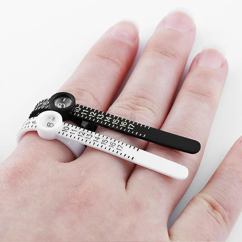Custom Logo Screen Printed Plastic Ring Ruler Measuring Finger Sizer with Magnifier Hot Stamping