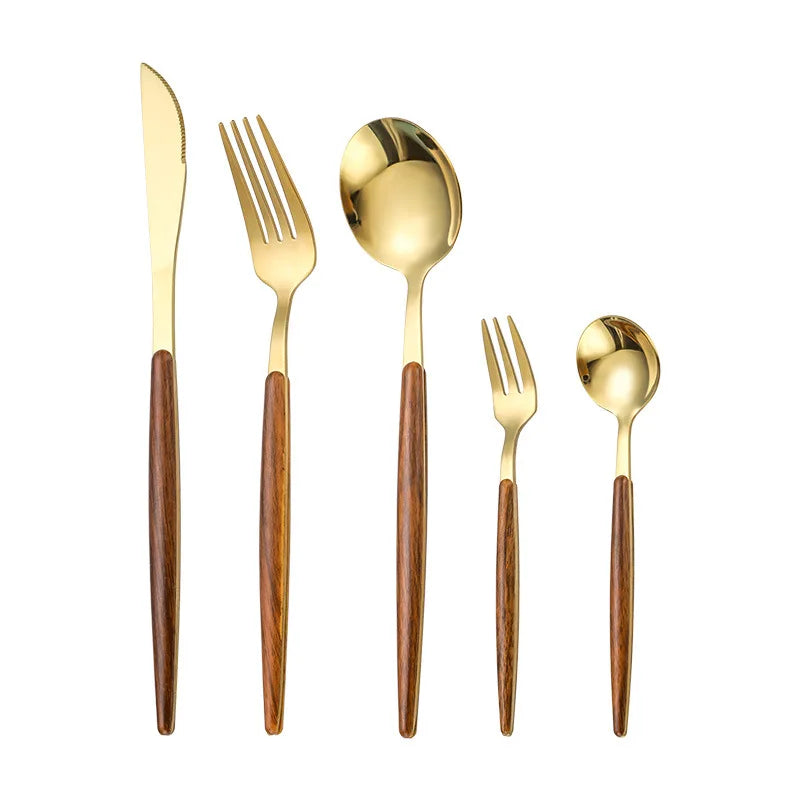 Factory Portuguese 430 Stainless Steel Flatware Set Wooden Clamp Handle Knife Tea Tea Western Food Steak Knife