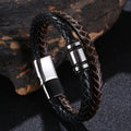 High Polished Magnetic Clasp Men's Braided Fashion Black Brown Bracelets Double Layer Leather Bracelet