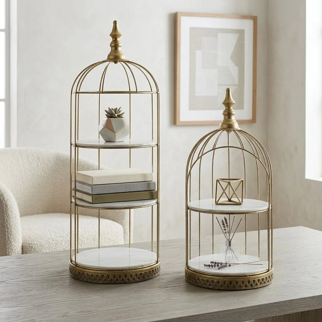 New Arrival Luxury 3-Tier Gold Birdcage Display Stand Modern Metal Dessert Serving Tray for Wedding Party Boutique Home Decor