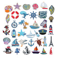 Hot Sale Ocean Voyage Marine Life Theme Shell Anchor Boat Beacon Theme Iron on Embroidery Sea Patches for Kids Clothes