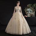 Luxury O Neck Lace Appliques Bridal Dress Long Sleeves Ball Gown Wedding Dresses MegaBDM