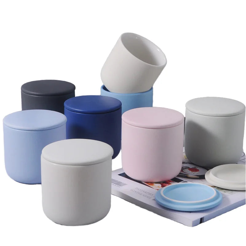 Mini Matte Ceramic Candlestick Holder with Lid Small Empty Candle Jars Christmas Scented Vessels for Home Decor