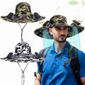 Camping Hiking Beach Camo Wide Brim Outdoor Sunscreen Hat Solar USB Charging Fan Fishing Bucket Hat for Men