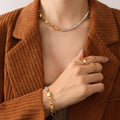 2022 Fashion New Stainless Steel 18K Gold Texture Light Luxury Zircon Stitching Necklace Bracelet Jewelry Set Spot Wholesale