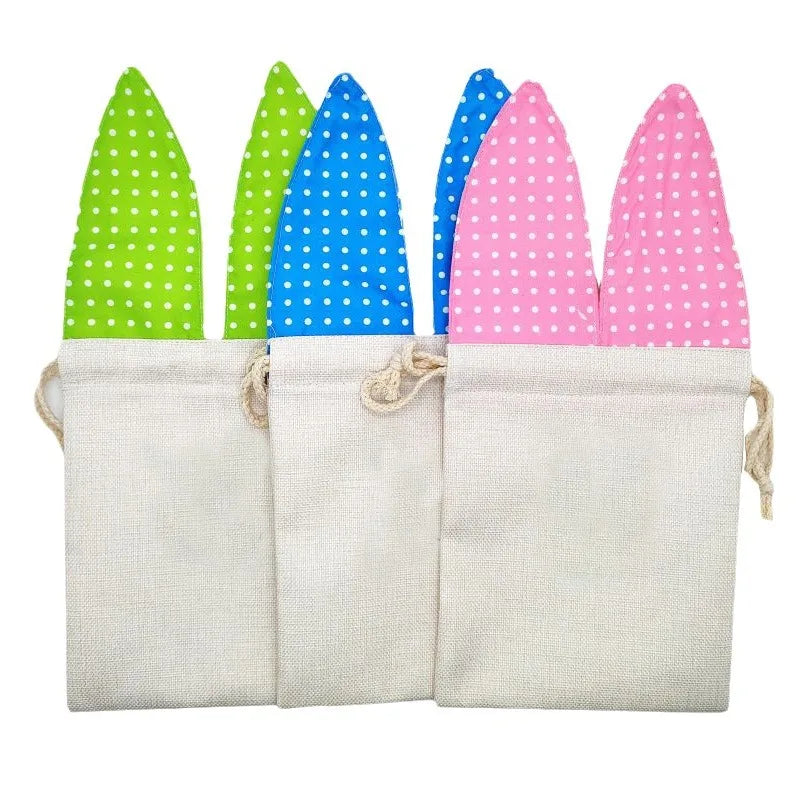 Easter Storage Bag Bunny Linen Storage Drawstring Sublimation Blank for Day Use