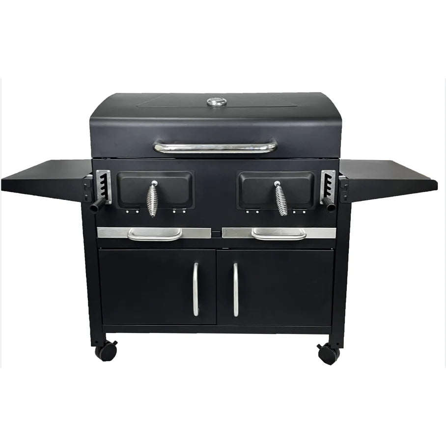 Modern Black Flambe Trolley BBQ Charcoal Grill Large Outdoor Kitchen Barbecue Smoker for Garden Party Carbon Steel