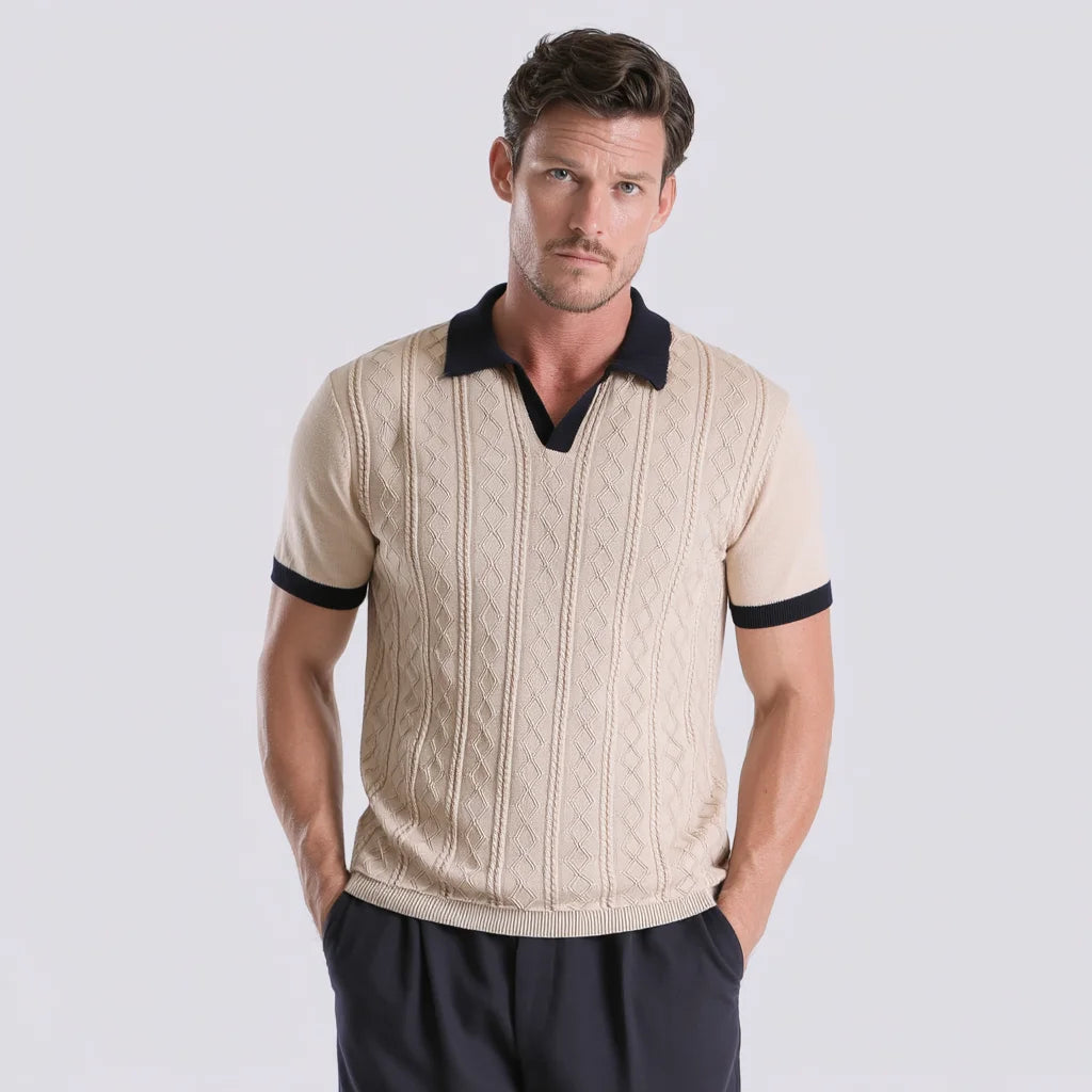 2026 Summer Collection Men's 100% Cotton Pique for Polo Shirt Contrast Tipped Collar Zipper Short Sleeve Golf Breathable Knitted