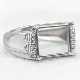 Sterling Silver 10*12mm Semi Mount Men's Ring Frame Empty Blank Claw Setting S925 Base Holder Without Center Stone for DIY Inlay