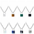 Factory Wholesale Natural Healing Crystal Gemstone Square Lock with 20inches Alloy Chain Pendant Necklace