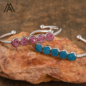 Fashion Druzy Bangle Natural Drusy Agate Turquoise Silver Color Open Cuff Bracelets Women Jewelry
