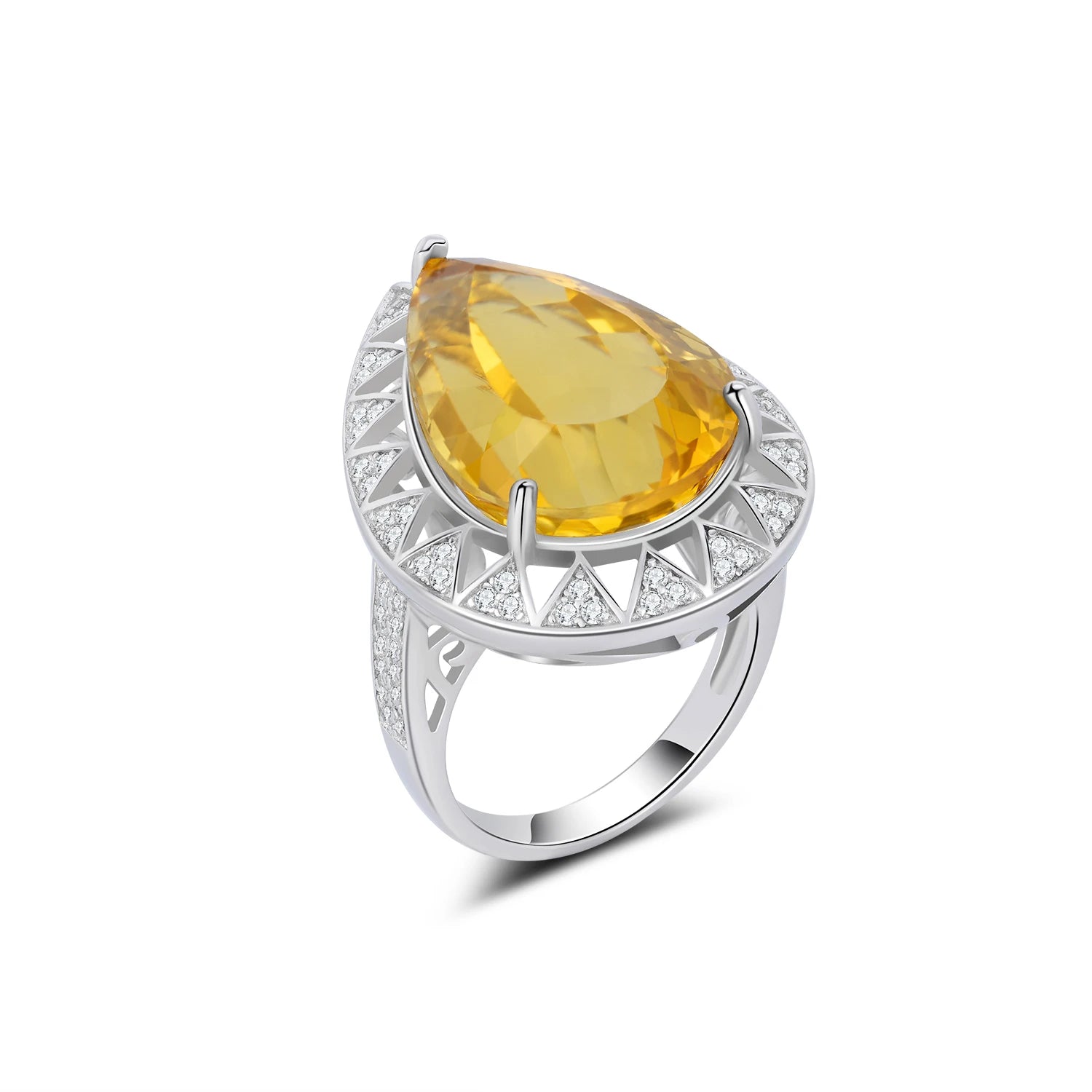 YBO Custom 925 Sterling Silver Wedding Rings for Women Water Drop Natural Citrine Stone Jewellery for Party or Anniversary