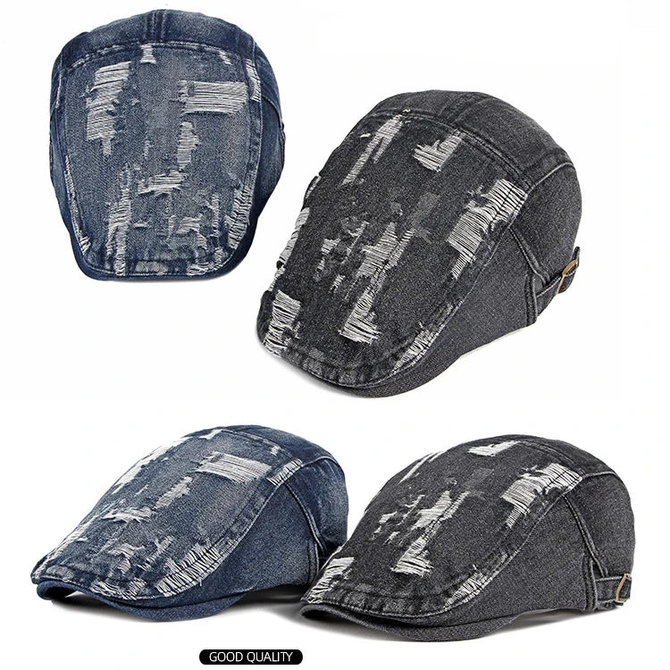 Distressed Denim Cotton Jean Flat Caps Denim Ivy Newsboy Men Women