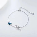 Fine Jewelry 925 Sterling Silver Blue Crystal Butterfly Cute Cat Link Chain Bracelet for Women
