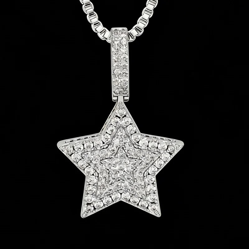 Iced Out Cubic Zirconia Hip Hop Jewelry Wholesale Brass Double Star Pendant for Wholesale Distributors