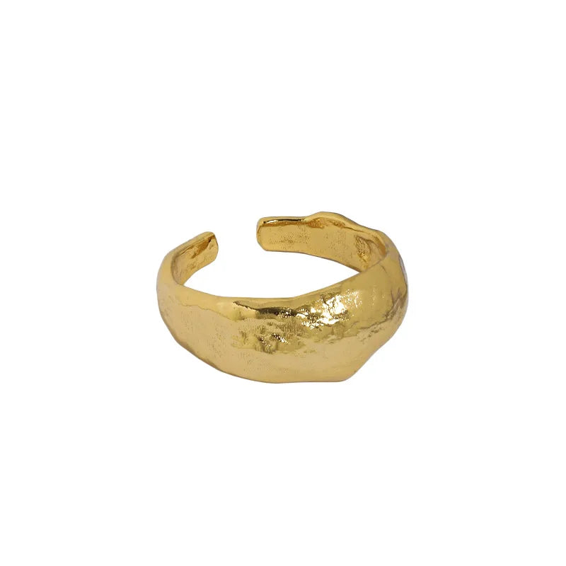 Simple Design Silver Jewelry Gold Plated S925 Sterling Silver Texture Adjustable Rings for Women JA577