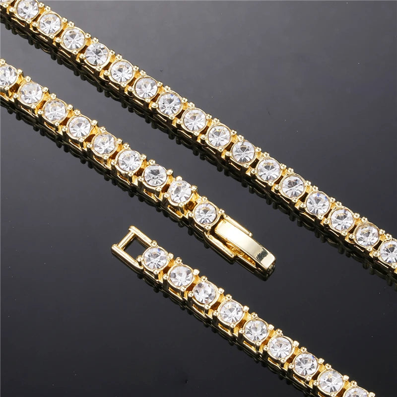 Hip Hop 4MM Bling Iced Out 1 Row Tennis Chain AAA+ CZ Rhinestone Stone Necklaces for Women Men Jewelry Choker