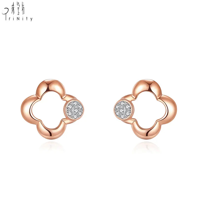 18K Rose Gold Baby Jewelry High Quality Stud Earrings with Real Natural Diamond Fine Design Diamond Earrings