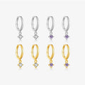 FUAMAY Aretes Fashion 925 Silver White Purple Zircon Jewelry Hoop Earrings 18K Gold Plated Solitaire Earrings