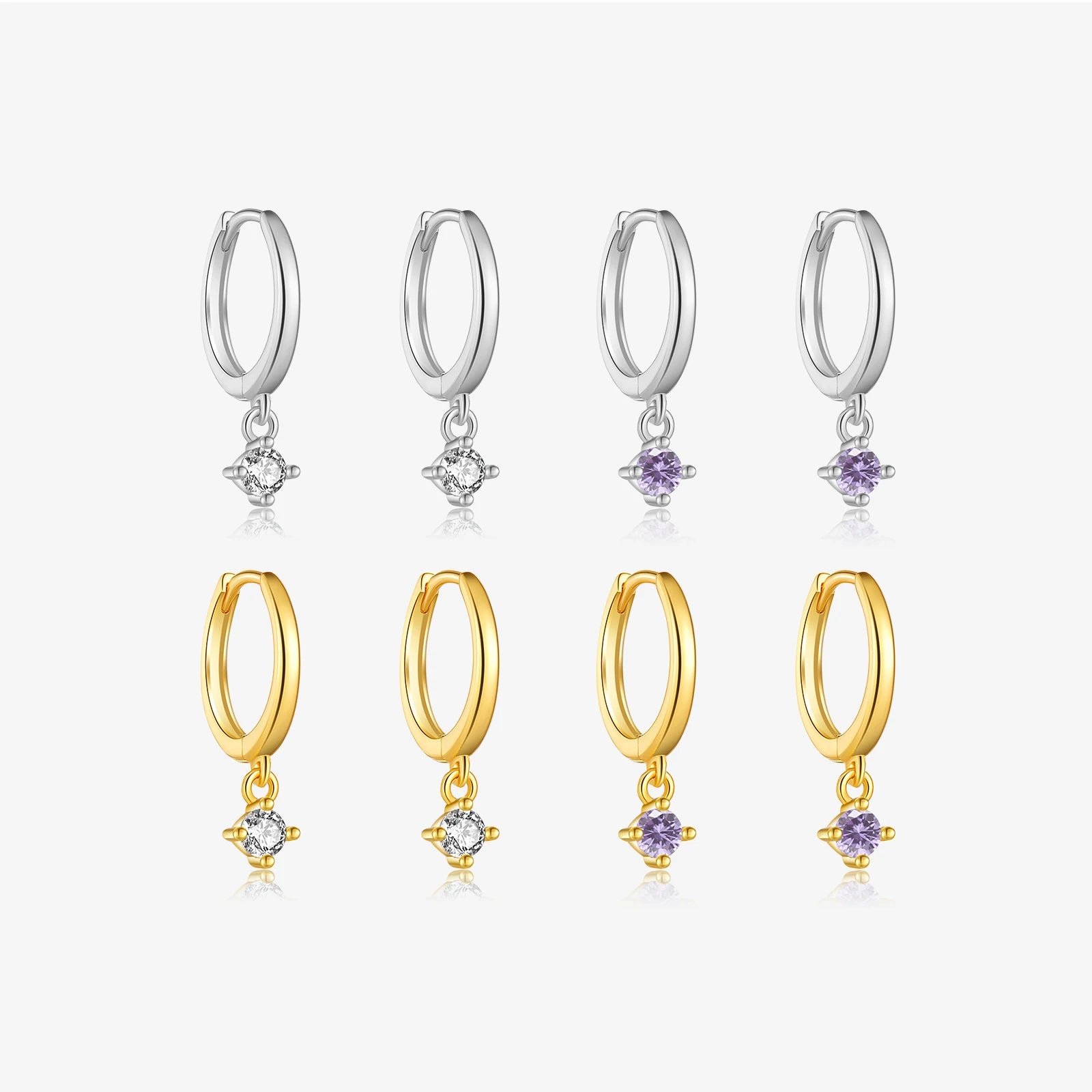 FUAMAY Aretes Fashion 925 Silver White Purple Zircon Jewelry Hoop Earrings 18K Gold Plated Solitaire Earrings