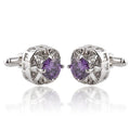 Purple Crystal Zircon Round Cufflinks Classic French Shirt Casual Cuff Button Wedding Party for Men