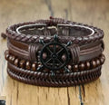 2025 Design Leather Men Bracelets Hot Sell Super Sell Punk Wood Beads Guitar Genuine Leather Wrap Bracelet