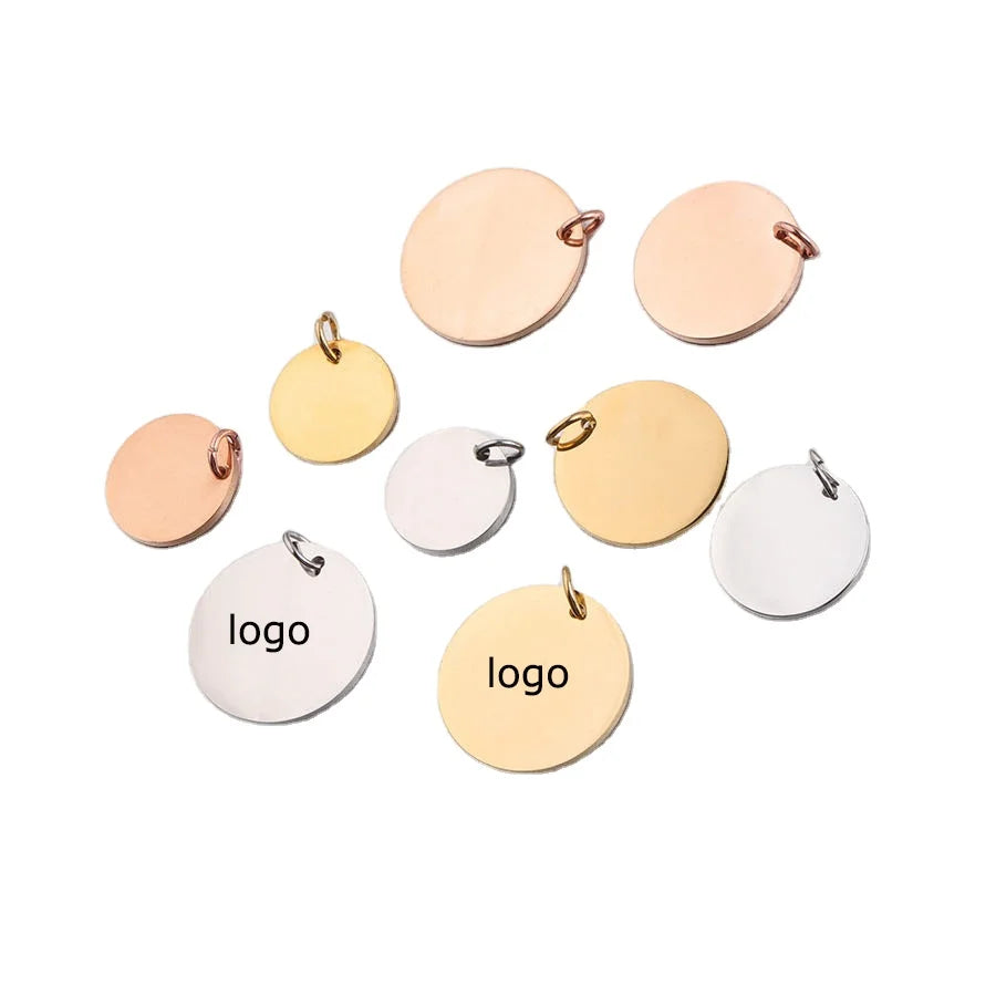 8mm 10mm 18k Gold Plated Round Disc Custom Metal Charms Custom logo Tags for Jewelry Necklace Pendants Bracelets Making