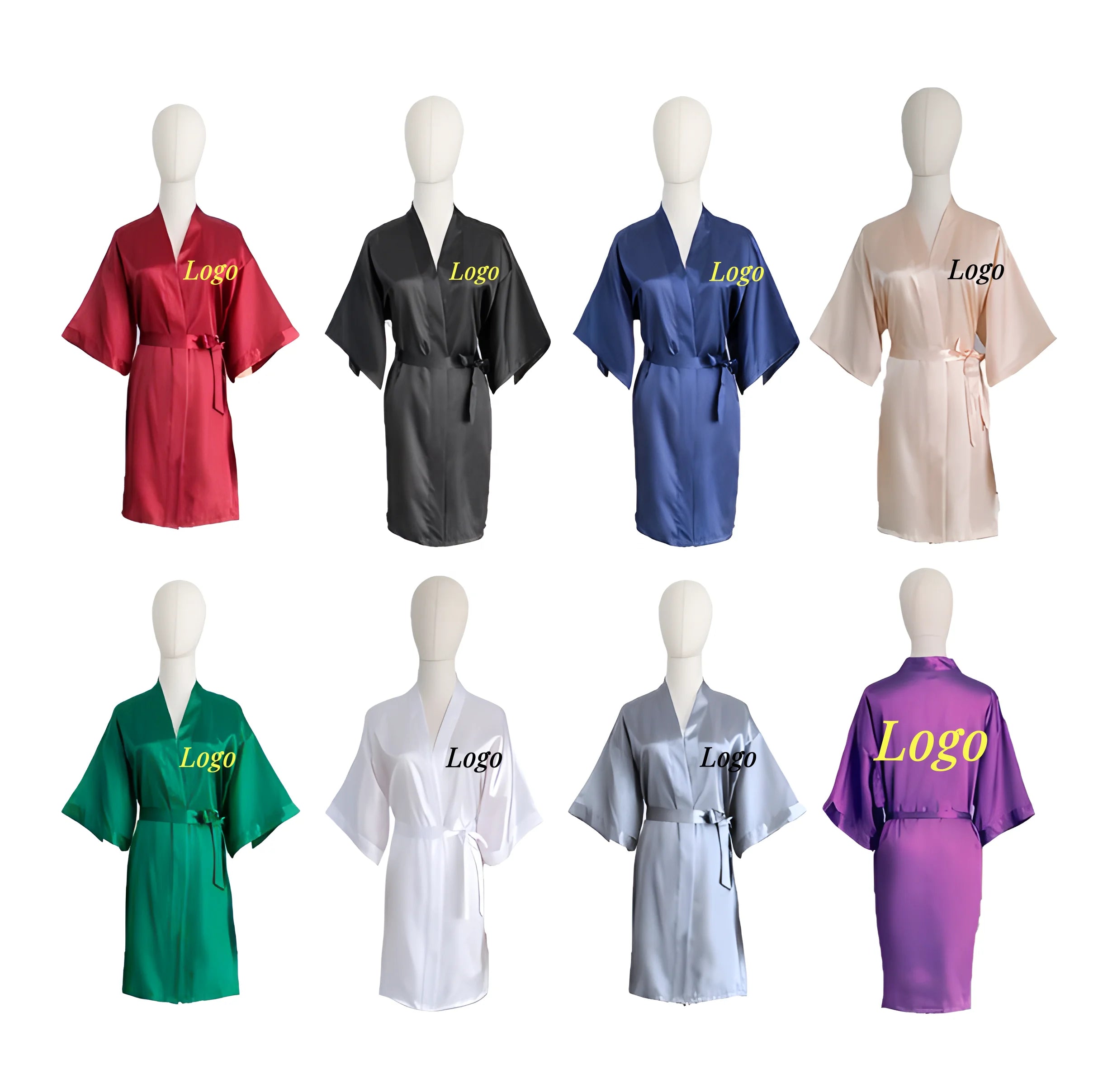 Custom Women Luxury Robes Bride Sexy Sleepwear Plain Color Optional Ice Silk Robe Stain Sleepwear for Lady