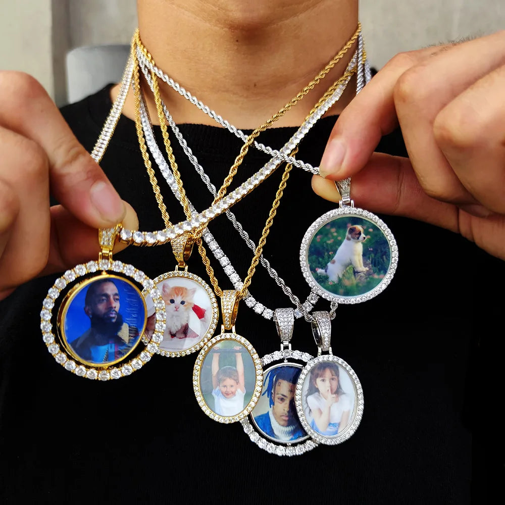 Custom Gold Pendant Memory Medallions Picture Pendant for Men Hip Hop Jewelry Bling Diamond Necklace