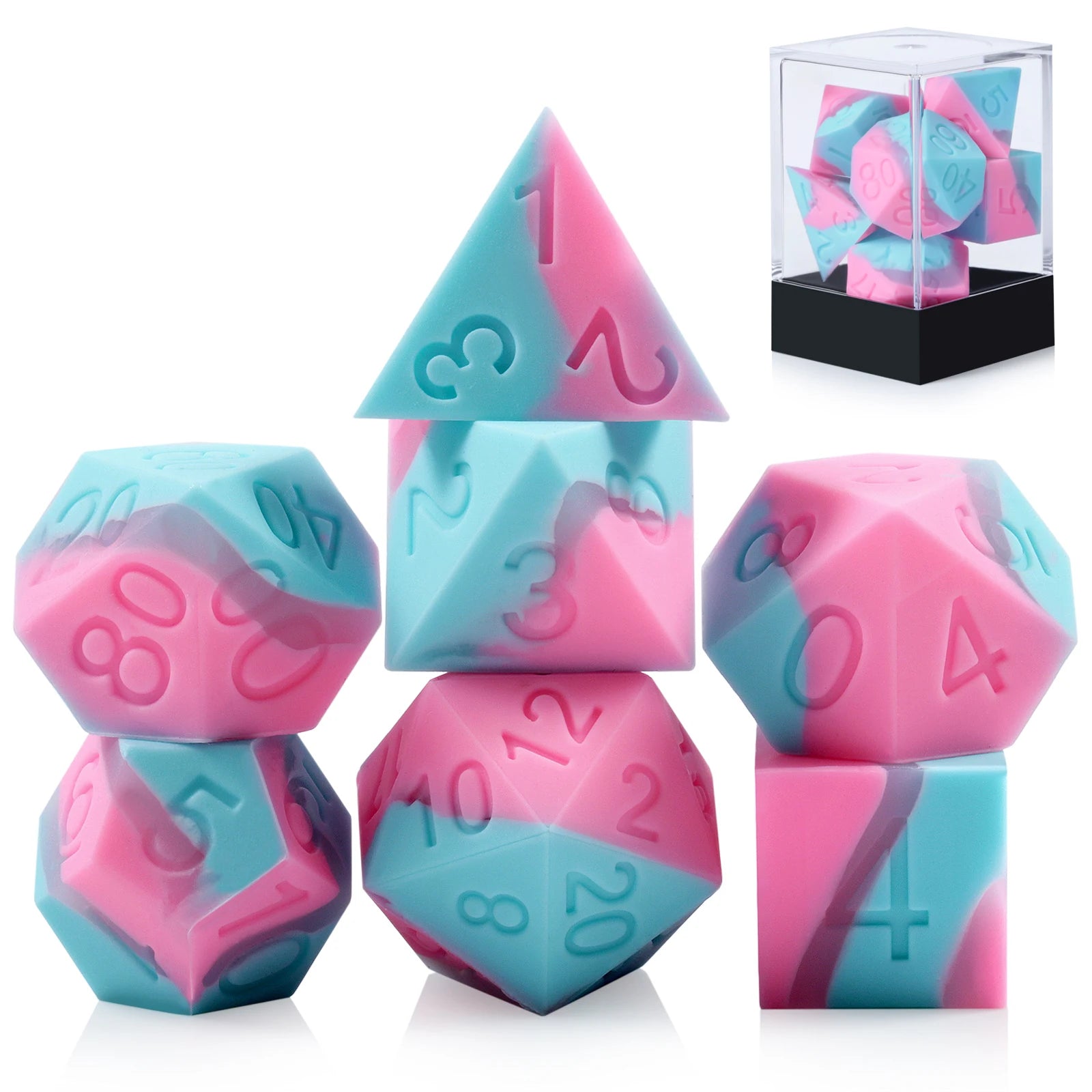 Polyhedral Square Silicone DND Dice Set with Display Box 16mm Sharp Edge D20 Dice for D&D Games