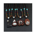 Vintage Ethnic Style Buddha Beads Sweater Chain Handmade Sandalwood Wooden Pendant Necklace for Women Men