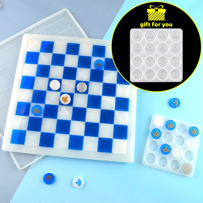 DM120 4pcs Chess Pieces Board Resin Silicon Molds DIY Crystal for Epoxy Casting Mold Crafts Making