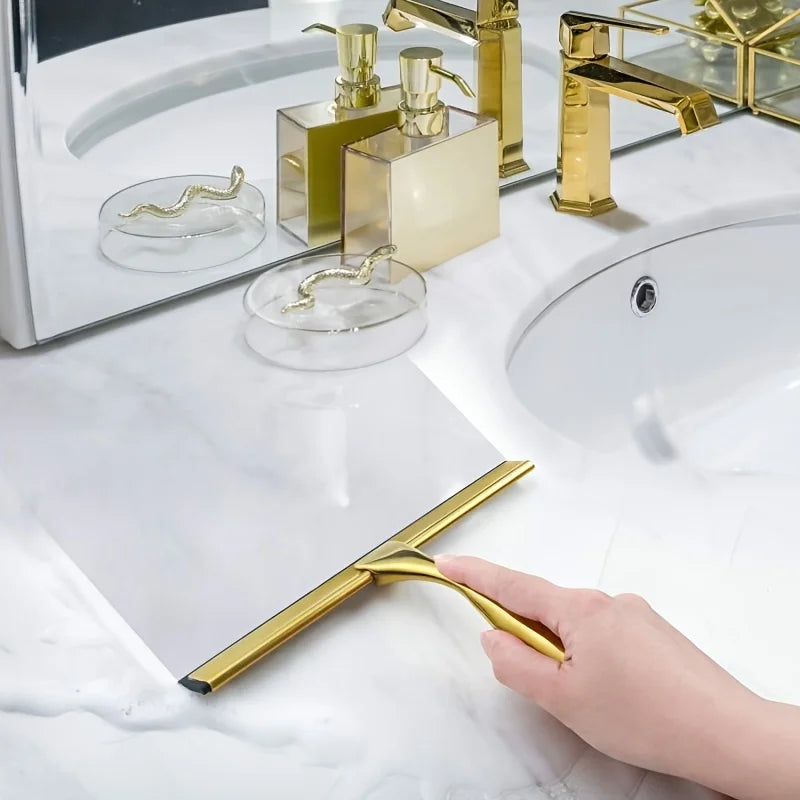 Luxury Gold Finish Squeegee Bathroom Mirror & Glass Cleaner Efficient Water Removal for Vanity & Shower