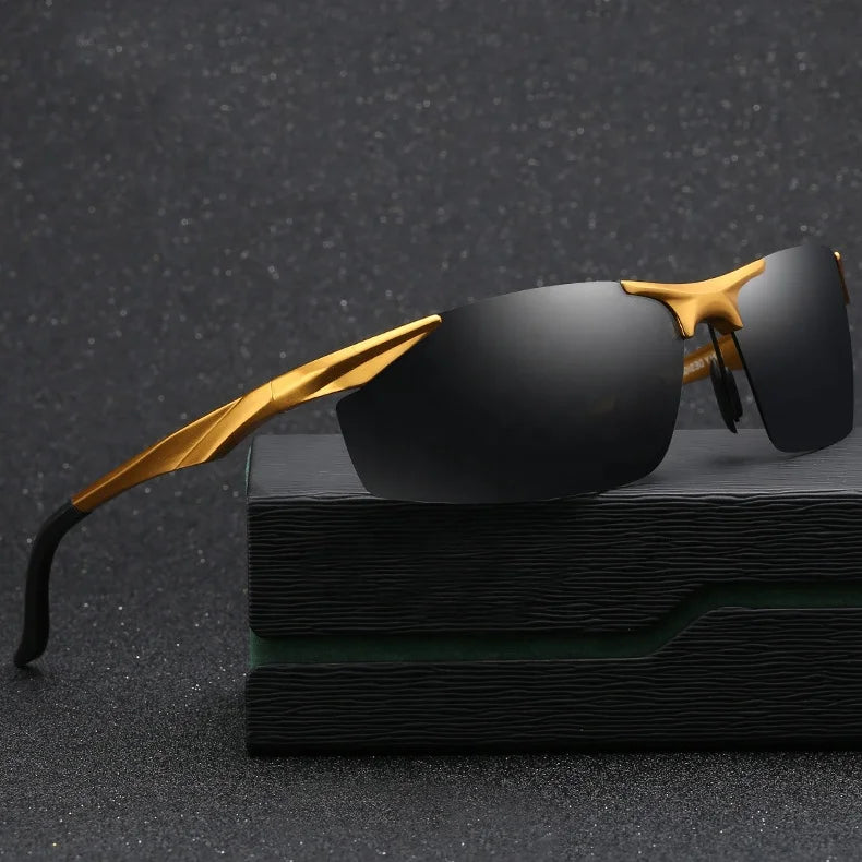 2022 Luxury Sport Sun Glasses for Men Gold Frame Polarized Aluminum Magnesium Sunglasses with Tac Lenses