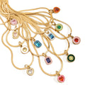 J&D Classic 18K Gold Stainless Steel Zircon Oil Drop Heart Shape January Birthstone Pendant Blade Chain Necklace 42+5CM