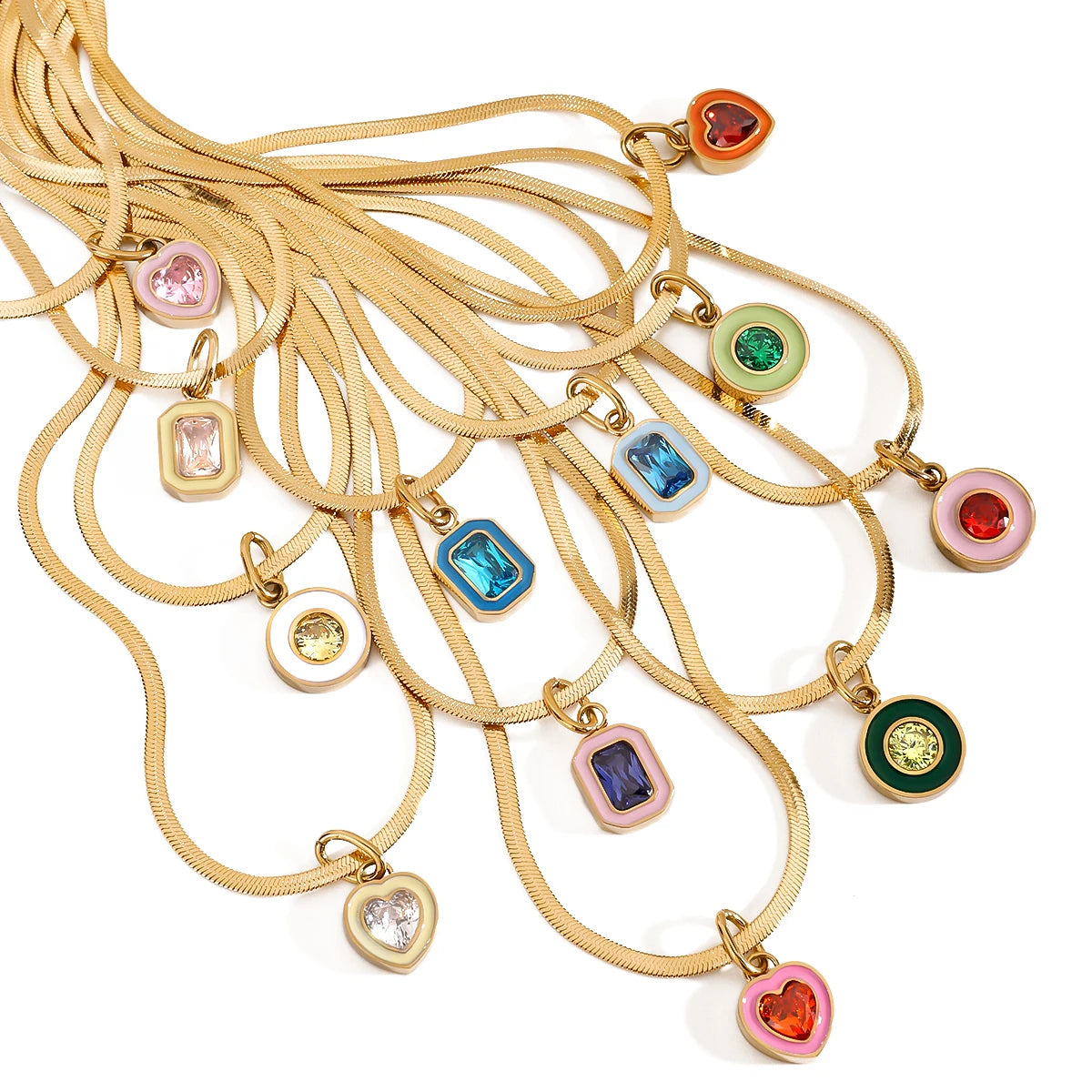 J&D Classic 18K Gold Stainless Steel Zircon Oil Drop Heart Shape January Birthstone Pendant Blade Chain Necklace 42+5CM