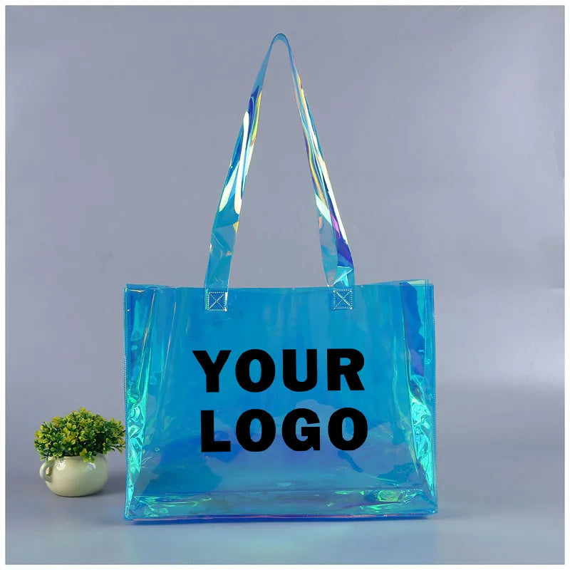 Custom Logo PVC Laser Tote Bag Bright Net Red Plastic Transparent Jelly Bag TPU Tote Bag