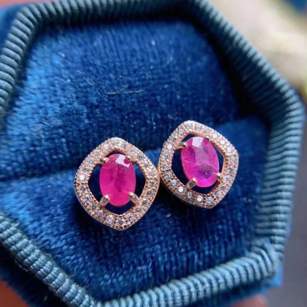 Summer Fashion Statement Free Shipping Spiral 925 Sterling Silver Natural Ruby Earrings Gold for Anniversary Party Gift