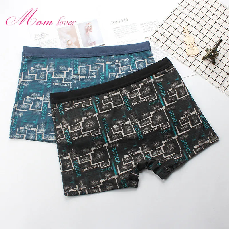 Sexy Men's Boxer Shorts Knitted Cotton Quick Dry Breathable Colorful Printing Underwear Black