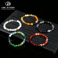 JD GEMS Semi Precious Stone Beads Energy Jewelry Bangle Natural Stone Mixed Multicolor Five Elements Bracelet