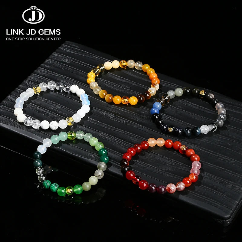 JD GEMS Semi Precious Stone Beads Energy Jewelry Bangle Natural Stone Mixed Multicolor Five Elements Bracelet
