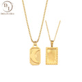 Minimalist 18K Gold Plated Box Chain Necklace for Women Stainless Steel Golden Moon&Sun Pendant Necklace